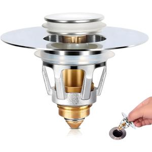 Universal Bathroom Sink Stopper Drain with Hair Catcher  Fit 1.06-1.5 inch Holes, 2-in-1 Pop Up Drain Strainer, Anti-Clogging Sink Filter Basket for Bathroom & Kitchen Sink (Stainless Steel)