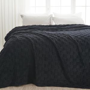 NEWCOSPLAY Super Soft Queen Blanket Black Premium Silky Flannel Fleece 3D Checkered Lightweight Bed Blanket All Season Use (Black Checkered, Queen(90"x90"))