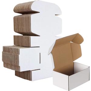 HORLIMER 6x4x3 inches Shipping Boxes Set of 50, White Corrugated Cardboard Box Literature Mailer