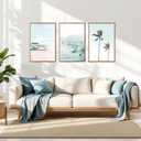 CHDITB Coastal Palm Tree Framed Wall Art, Seaside Beach Surfing Posters, 24"L x 36"W