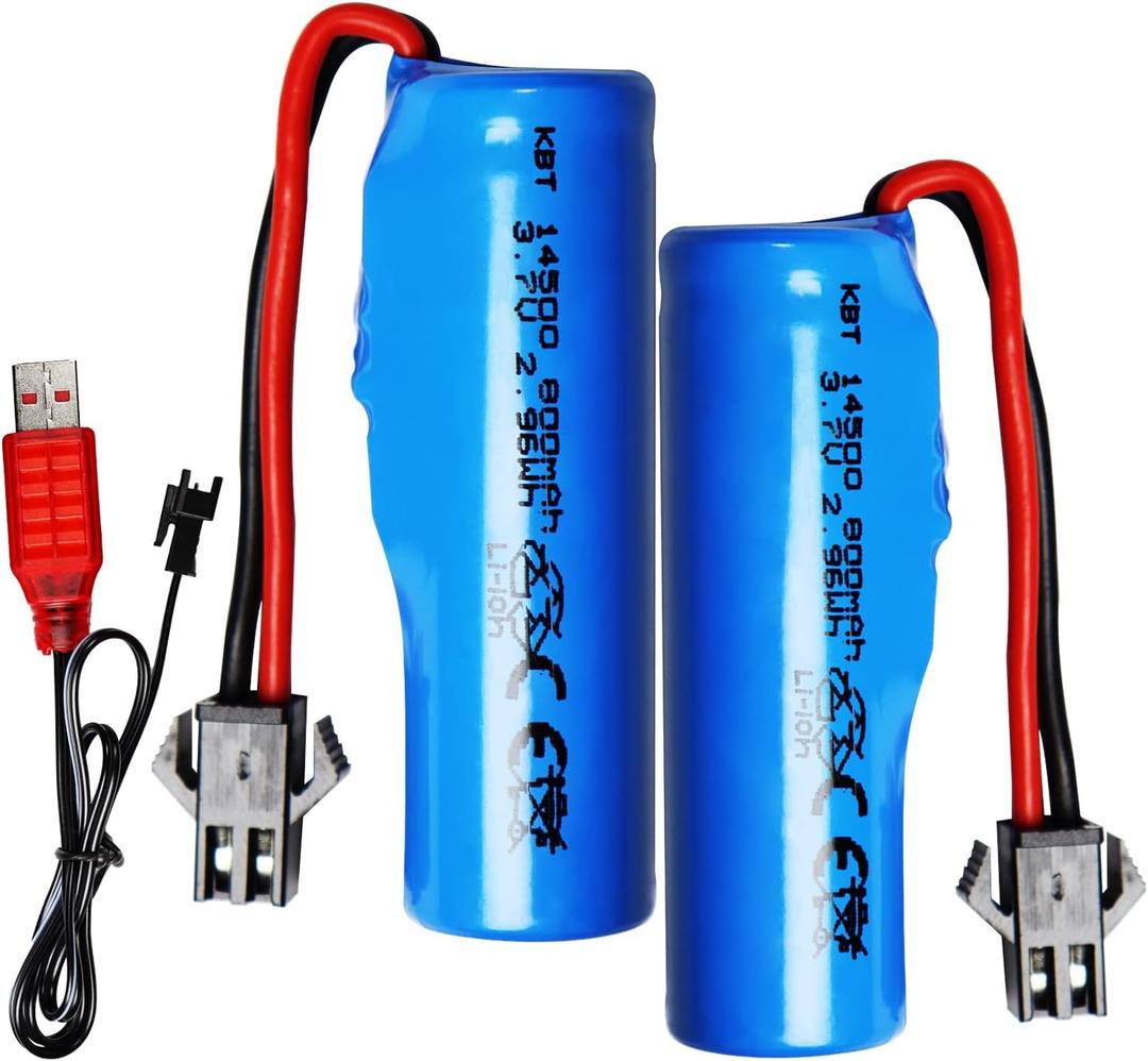 KBT RC Car Lithium Battery: 3.7V 800mAh Rechargeable Li-ion Battery with SM -2P Plug & Charging Cable for RC Cars -2 Pack