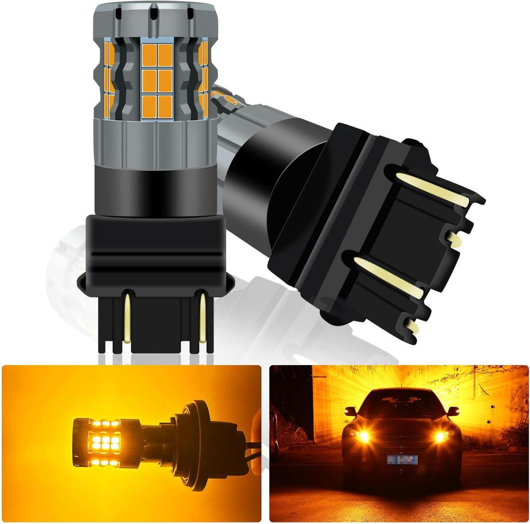 2Pcs 3157 LED Bulb Amber Turn Signal Light, 4157 3057 3157A 3457 4057 T25 P27/7W CANBUS Error Free Anti Hyper Flash Replacement Bulb Super Bright 30-SMD 25W 4000LM