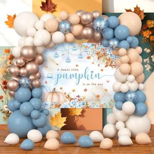 178 pcs Pumpkin Baby Shower Decorations Blue Balloons Set Fall Pumpkin Party for Boys A Sweet Little Pumpkin is On the Way Autumn Baby Shower Boy Garland Arch Kit