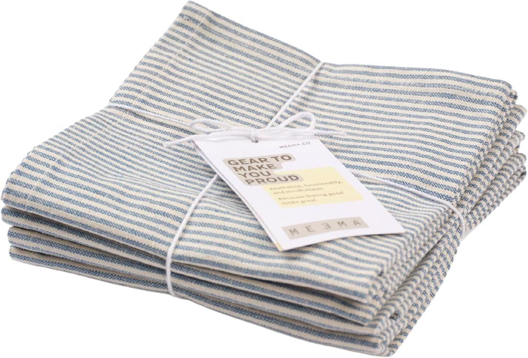 MEEMA Cloth Napkins Set of 4 | Cotton Napkins Cloth Washable | Farmhouse Table Dinner  Servilletas de Tela | 18x18 in - Pinstriped Blue