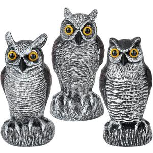 3-Pack Owl Decoys for Bird Deterrent - Weatherproof Bird Repellent Devices for Outdoor Use - Plastic Owls to Scare Birds Away and Control Garden Pests