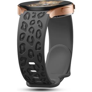 No Gap Leopard Engraved Bands Compatible for Samsung Galaxy Watch 6/5/4 Band 40mm 44mm, Watch 6 47mm 43mm,5 Pro 45mm, Watch 4 Classic 42mm 46mm, 20mm Soft Silicone Replacement Strap for Women (ABlack)