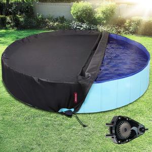 QH.HOME[2025 Upgraded Windproof] 87 inch Kiddie Pool Cover Round, Collapsible Dog Pool Cover with Super Windproof Ratchet Design, Odorless Waterproof Fabric Material and - Only Cover