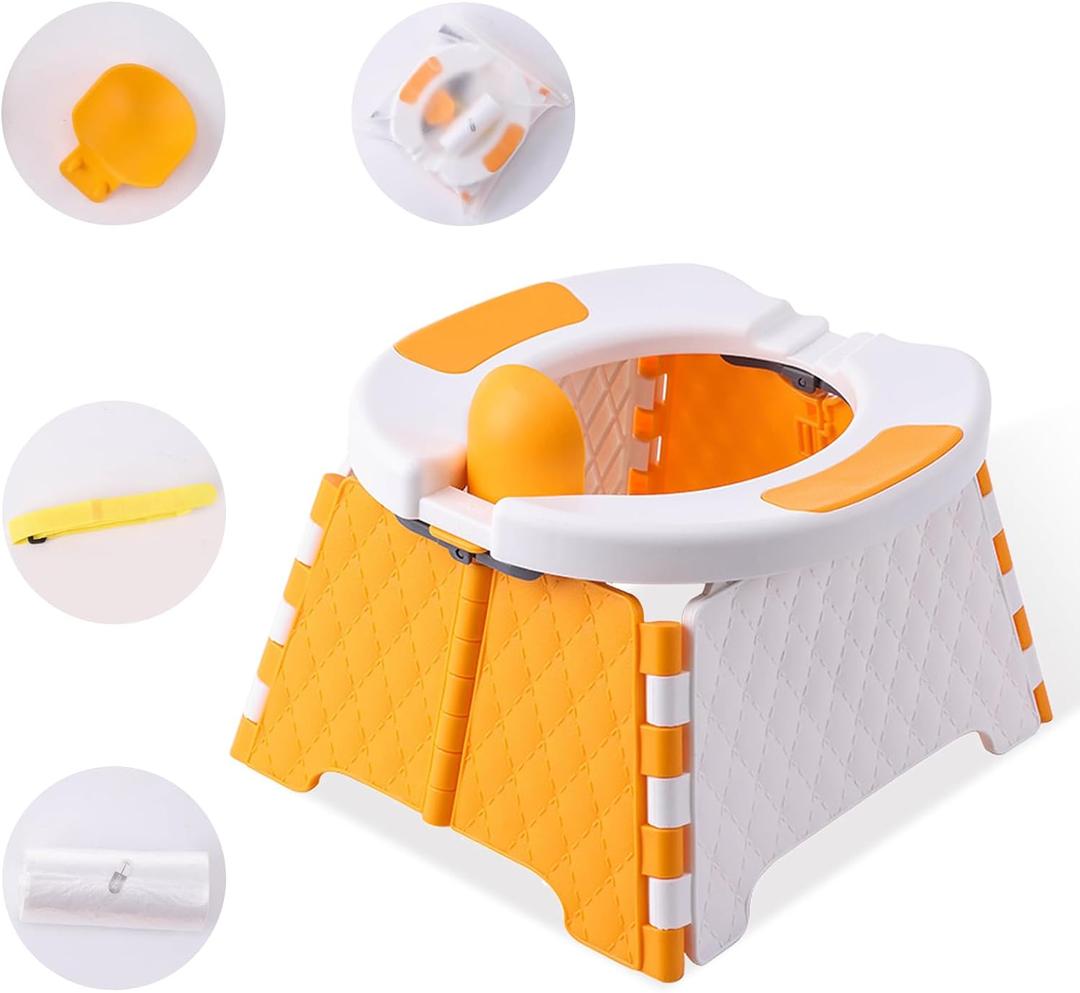 Foldable Travel Potty for Toddlers, Portable Potty Chair with Bag & 30 Pouches - Kids Toilet for Car, Camping, Indoor Outdoor - Splash-Proof Design, Easy Clean Training Seat(Orange)