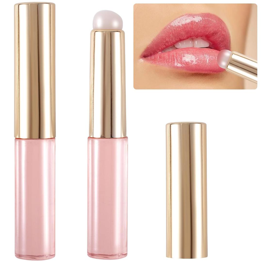 2pcs Silicone Lip Brush, Portable Round Head Lip Brushes Applicator with Cover, Reusable Makeup Brush Beauty Tool for Lipstick Lip Gloss Balm Mask Concealer Eyeshadow Manicure- Pink
