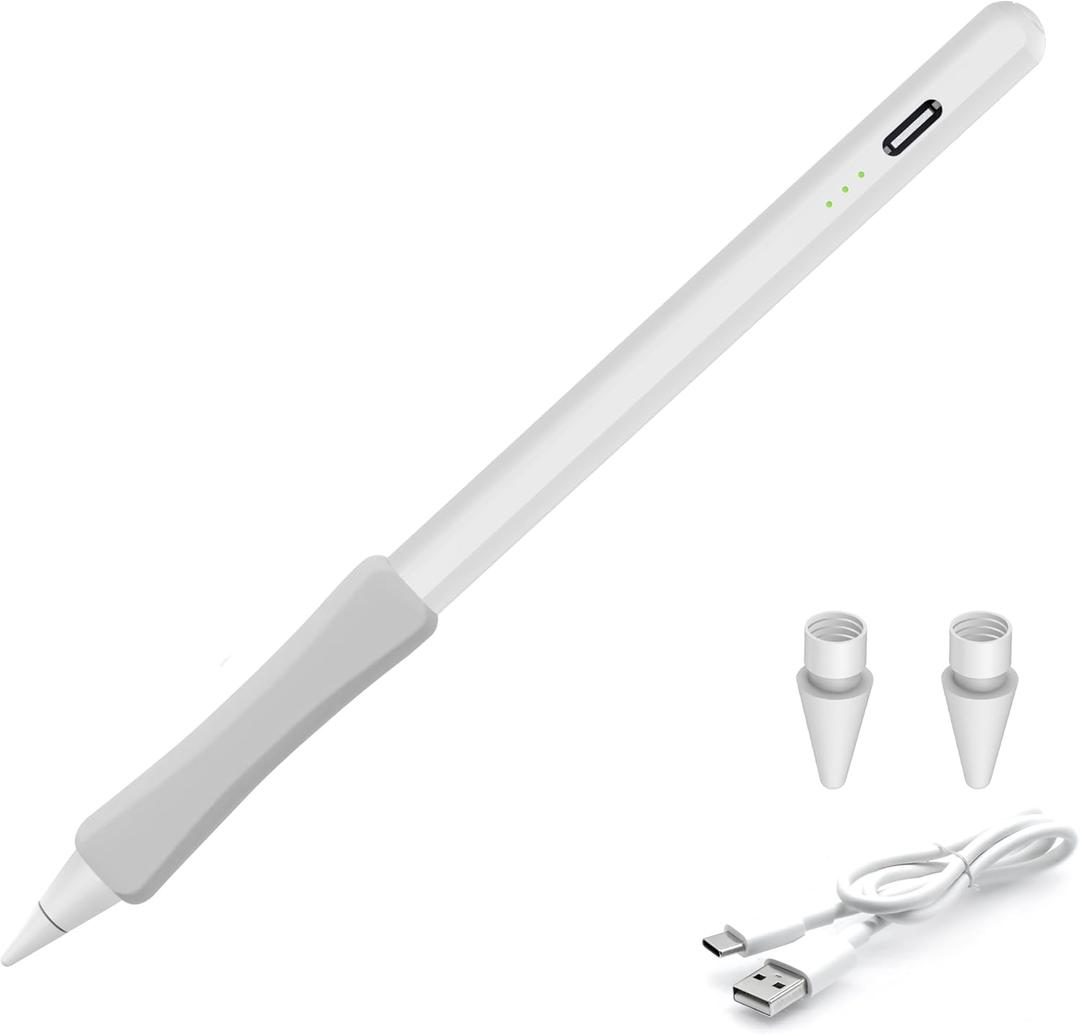 OASO Stylus Pen, Tilt Drawing Palm Rejection Stylus Pencil for Apple iPad 6/7/8/9/10, Mini 5/6, Air 3/4/5, Pro 11''/12.9'', M2/M3/M4/M5, Include Pencil Grip & Extra Tips & Universal Stylus (White)
