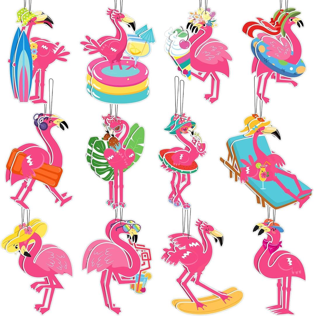 Demissle 24 Pcs Flamingo Air Freshener Flamingo Hanging Long Lasting Car Scented Tropical Automotive Air Fresheners for Rearview Mirror Birthday Beach Party Favor Accessories