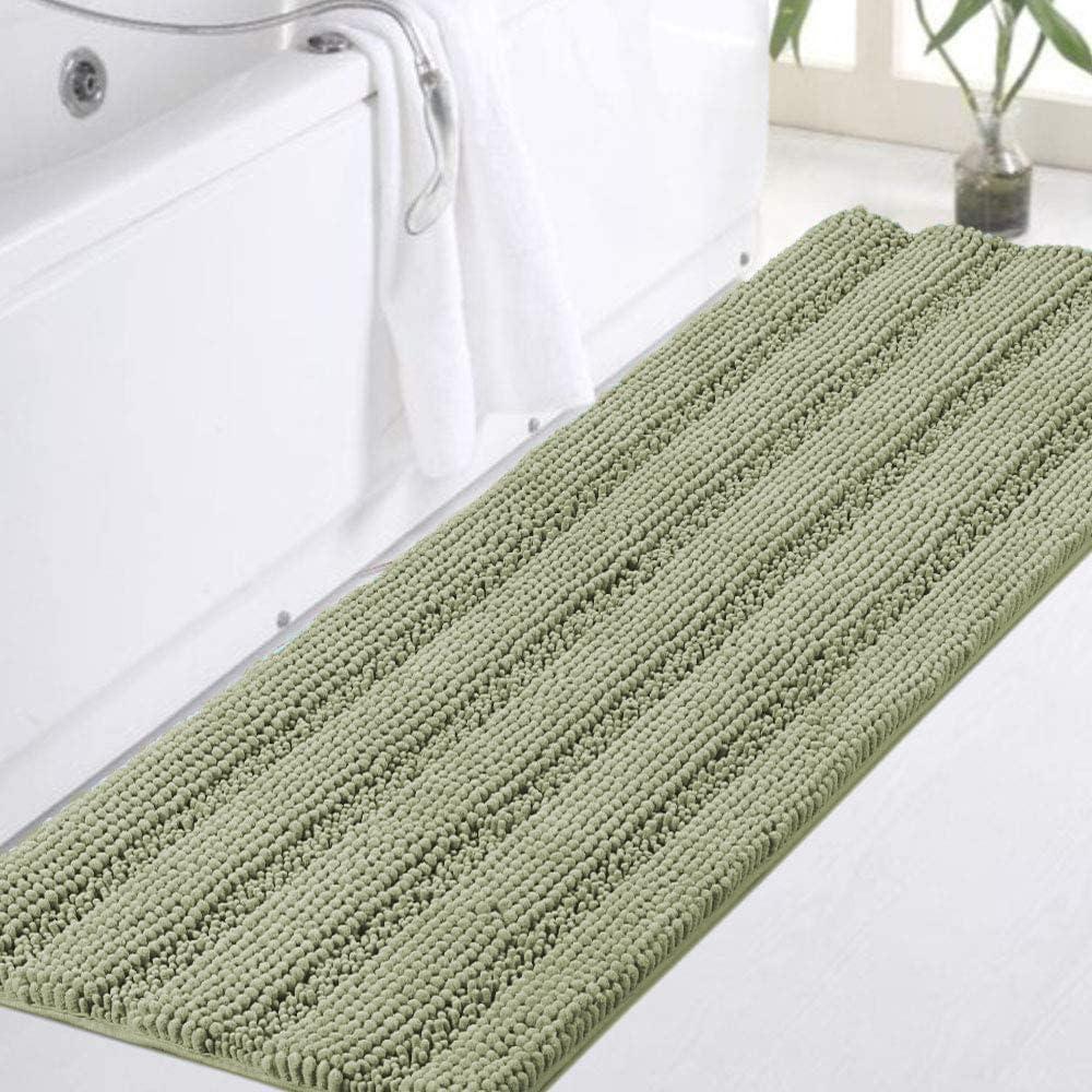 Turquoize Luxury Bath Runner, Eucalyptus Bathroom Rug 47 x 17 Inches Mat, Soft Plush Anti-Slip Shower Rugs, Microfiber Shaggy Mat Machine Washable Bath Rug for Bathroom, Eucalyptus