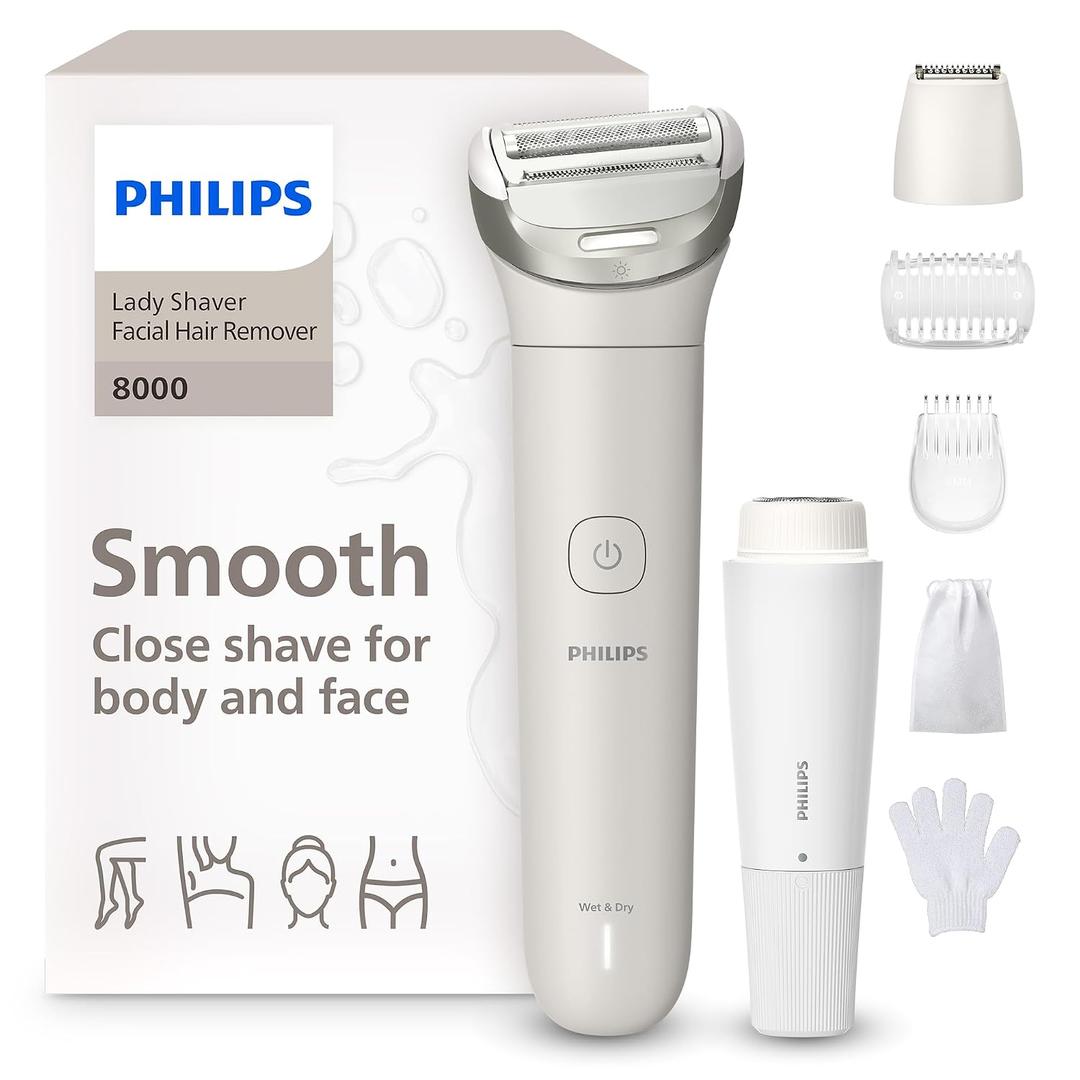 Philips Lady Shaver Series 8000 - Cordless, Wet & Dry Electric Shaver, 3-Blade Shaving System, Flexible Shaving Head, LED Light, for Face, Legs, Body & Bikini, 100 Mins. Runtime, Model BRL159/00