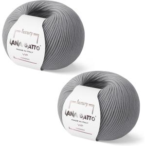 2-Pack Cashmere and Extra-fine Merino Wool Luxury Yarns for Hand Knitting and Crocheting, Made in Italy, 3.6 oz / 436 yd (Gray - 5513, 2)