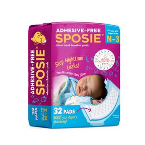 Sposie Booster Pads, Stop Overnight Diaper Leaks, Fits sizes Newborn 1 2 3, No Adhesive for Sensitive Skin, 32 ct
