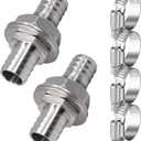 1/2 Inch Stainless Steel Hose Barb Bulkhead Fitting for Water Fuel Air Systems with Flat Washers and Clamps (2 Pack)