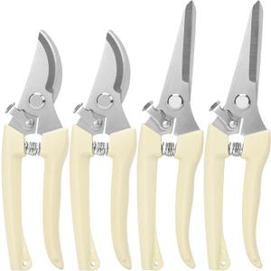 4PACK Pruning Shears, Stainless Steel Garden Shears, Sharp Handhled Gardening Scissors, Bypass & Straight Blade Garden Clippers for Plants, Flowers, Fruits Trees, Gardening Gifts for Women & Men