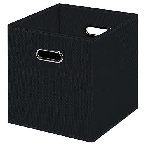 HEAYEEG Black Foldable Storage Cubes Bins , Fabric Storage Box Cubes Organizer Baskets with Dual Handles for Home Organizer (Black)