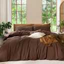 MooMee Bedding Duvet Cover Set 100% Washed Cotton Linen Like Textured Breathable Durable Soft Comfy (Solid Cocoa Brown, Queen 90"x90")