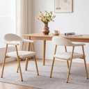 DUMOS Dining Chairs Set of 2, Linen Fabric Upholstered Kitchen Side Chairs with Curved Backrest & Metal Legs, Modern Farmhouse Accent Chairs for Dining Room Kitchen Living Room Cafe, Beige