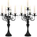 20''Tall Black Crystal Pendant Taper Candle Holders/Stylish Candle Stands/Candlesticks Holder/Candelabra for Home Decor, Weddings/Parties/Elegant Dining Table Centerpiece (2, Black, 5 Arm)