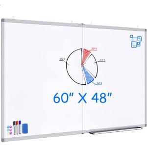 White Board Dry Erase 60x48, Large Magnetic Whiteboard Maxtek Dry Erase Boards for Wall, Aluminum Presentation Wall-Mounted Marker Board with a Long Pen Tray for School, Classroom, Office & Home (60x48 inch Silver)