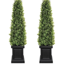 4ft Boxwood Outdoor Topiary Set of 2, Tall Porch Trees, All-Year Green Fake Plant Topiary Trees Artificial Outdoor with Sturdy Pot for Porch Indoor (Square)