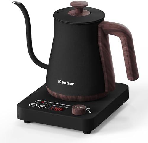 Electric Kettle, Electric Gooseneck Kettle with 6 Temperature Control Presets and LED Display, 0.8L/27.05oz, 0.8mm Ultra-Fine Spout, 304 Stainless Steel Inner, 1000W Gooseneck Kettle, Matte Black