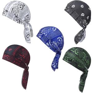 5 Pack Paisley Cooling Headscarf Caf Bandana Beanie Set, Elastic Fit Helmet Liner Head Wrap, Pirate Sweat Style Headscarf Cap for Men Running Cycling Motorcycle Outdoor Activities