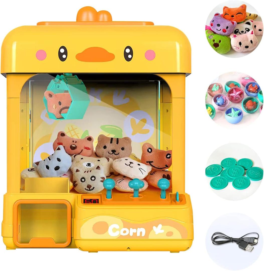 cxjoigxi Large Claw Machine for Kids Adults with Prizes, Adjustable Sound & Light, Mini Vending Machine, Electronic Arcade Crane Game, Candy Dispenser Toy for Girls Boys Birthday Gifts, Duck