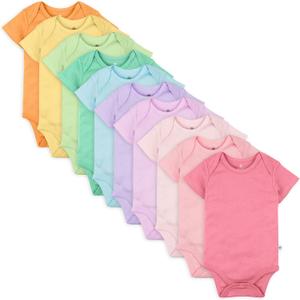 HonestBaby 10-Pack Short Sleeve Bodysuits One-Piece 100% Organic Cotton for Infant Baby Boys, Girls, Unisex (18 Months)
