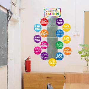 Eaasty 25 Pcs Rainbow Affirmation Station Classroom Mirrors Bulletin Board