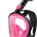Greatever Full Face Snorkel Mask, Snorkeling Gear for Adults with Latest Dry Top Breathing System and Detachable Camera Mount, Foldable Snorkel Mask Adult, Snorkels Anti-Fog & Anti-Leak (Small-Medium, Plum Pink)