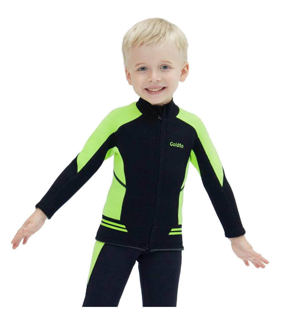 GoldFin Kids Wetsuit Jackets, 2mm Girls Boys Wetsuits Tops Toddler Neoprene Long Sleeve Keep Warm for Water Sports Diving Surfing Swimming Kayaking, 8