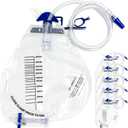 Carbou 2000ml Urine Drainage Bags, 6 Pcs Catheter Bags with Anti-Reflux Chamber - 48" Drainage Tube with Clamp & Hook, Quick-Release Drain Port