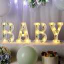 Realspring Baby Shower Sign Babe Marquee LED Letters Battery Operated Light up Centerpieces Glowing Home Table Party Decor for Boy Girl Gender Reveal Birthday, 8.26''(Eucalyptus Leaf Baby,Green)
