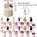 Music Singer Birthday Supplies, Cute Pink Funny Happy Birthday Tableware, Party Decoration Supplies with Banner, Balloon, Plate, Cake Topper, Cupcake Topper