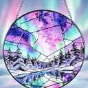 Stained Glass Window Hanging Suncatchers with Aurora Borealis 12.6", Winter Landscape Glass Panel with Metal Chain for Home Decor Gift for Women Mother's Day, Birthday, Men, and Mom