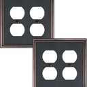 2-Pack Double Duplex Outlet Cover, Aged Bronze Decorative Switch Plates and Outlet Covers for Electrical Outlets, Durable Zinc Alloy Wall Plates, 2 Gang Receptacle Cover, Corrosion Resistant