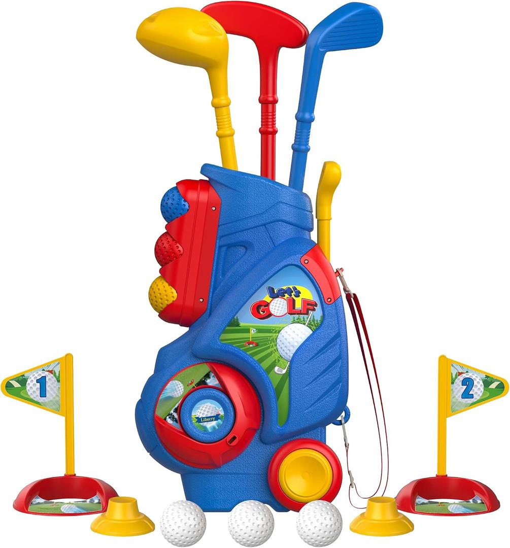 Liberry Toddler Golf Set, Upgraded Kids Golf Cart with Unique Shoulder Strap Design, Indoor Outdoor Sports Toys Gifts for Boys Girls 1 2 3 4 Years Old