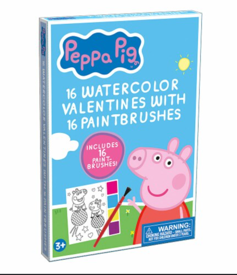 Peppa Pig 16 Watercolor Valentines with 16 Paintbrushes, Pack of 3