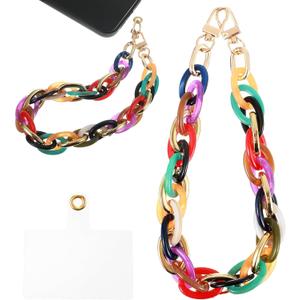 Colorful Acrylic Phone Chain Wristlet, Detachable Cell Phone Wrist Strap, Cute Phones Strap Wrist Bracelet for Phones Case, Acrylic Chain Wristlet with Tether Tab