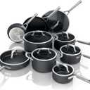 Ninja Cookware, Ninja NeverStick Professional, 16-Piece Pots and Pans Set, Non Stick Frying Pans, Kitchen Essentials, Stock Pot, Sauce Pan, Glass Lids, Saute Pan, All Stovetops, Black, C39900