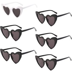 6 Pack Vintage Heart Shaped Sunglasses for Women Sunglasses for Bachelorette Bridesmaid Bridal Birthday Party Wedding (5 Black 1 White)