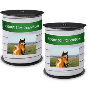 2 Pcs Poly Tapes for Electric Fence Horse Fence Tape Wire, 500 Feet(152.40m) Length Tape for Electric Fence, 2 Inch Wide(50.8mm) Fencing Tape for Livestock(White)