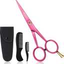 Professional Mustache Scissors, 5 Inches Black Mustache Beard Scissors, German Stainless Steel Beard Scissors for Men with Case, 2 Combs (Special Pink)