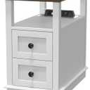 HIFYOBRO Narrow End Table with Flip Top Charging Station and 2 Drawers, Type-C & USB Port & Power outlets, Wooden Storage Cabinet, Side Table with Storage for Living Room and Bedroom (White)
