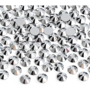 Jollin Glue Fix Flatback Rhinestones Glass Diamantes Gems for Nail Art Crafts Decorations Clothes Shoes 6.4mm (ss30 288pcs, Silver)