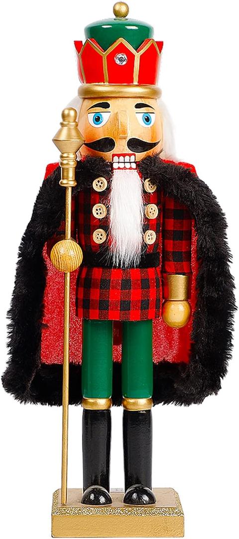 Joliyoou Christmas Nutcracker Figures, 14 Inch Wooden Nutcracker Ornaments, Large Xmas Funny Nutcracker Tabletop Festival Shelves Decorations(King with Scepter)