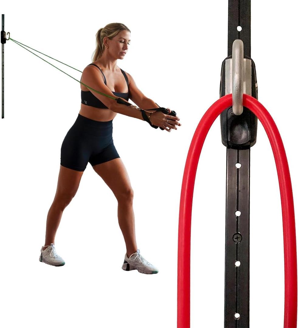 Space Saver Gym Resistance Bands Exercise Equipment for at Home Fitness Workout | Resistance Band Wall Anchor for Kinetic Bands with 1 Rail, 1 Rail Car